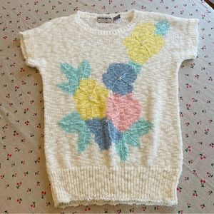 Western Connection Women’s Medium Pastel Flowers Vintage Short Sleeve Sweater